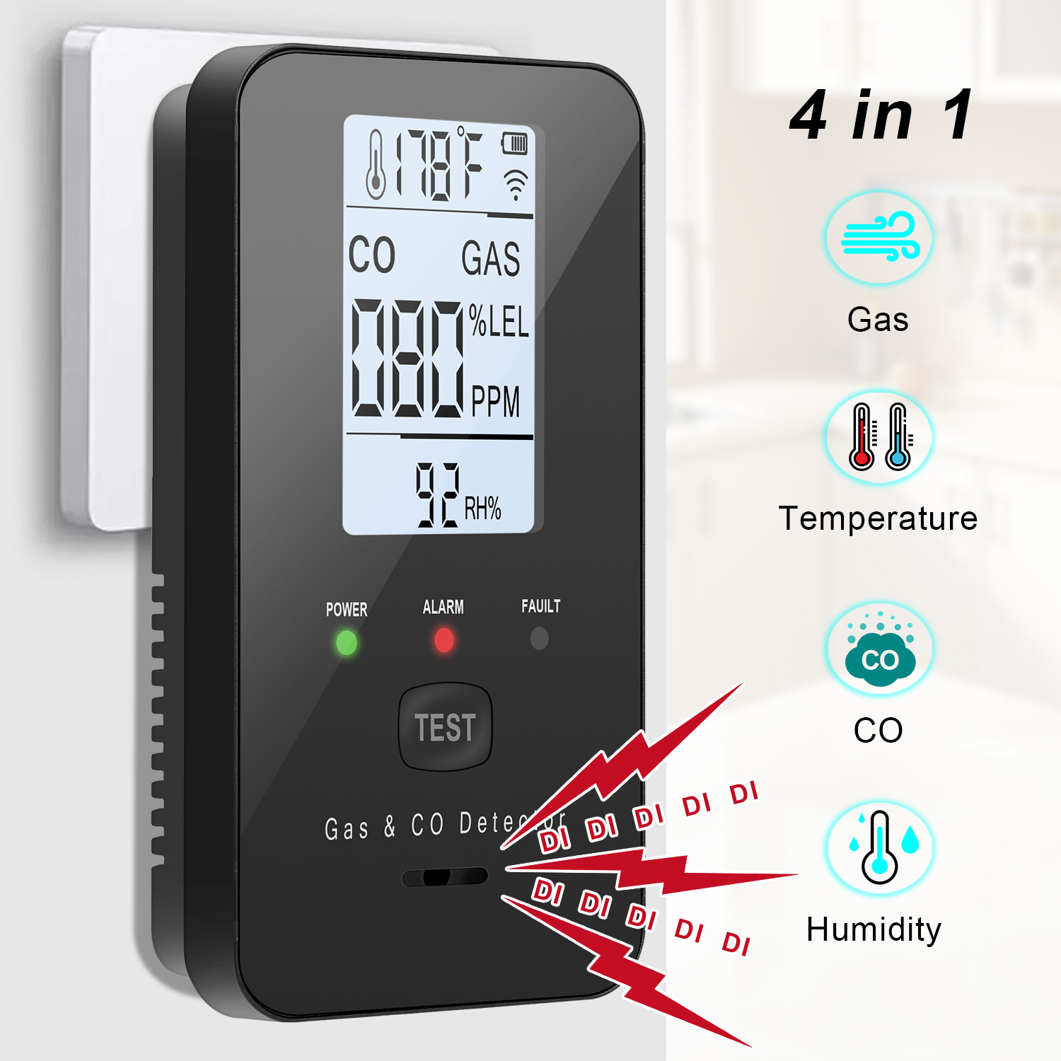 Smoke Leak Detector - Aardgas- en koolmonoxidedetector, plug-in koolmonoxidemelder, propaan,