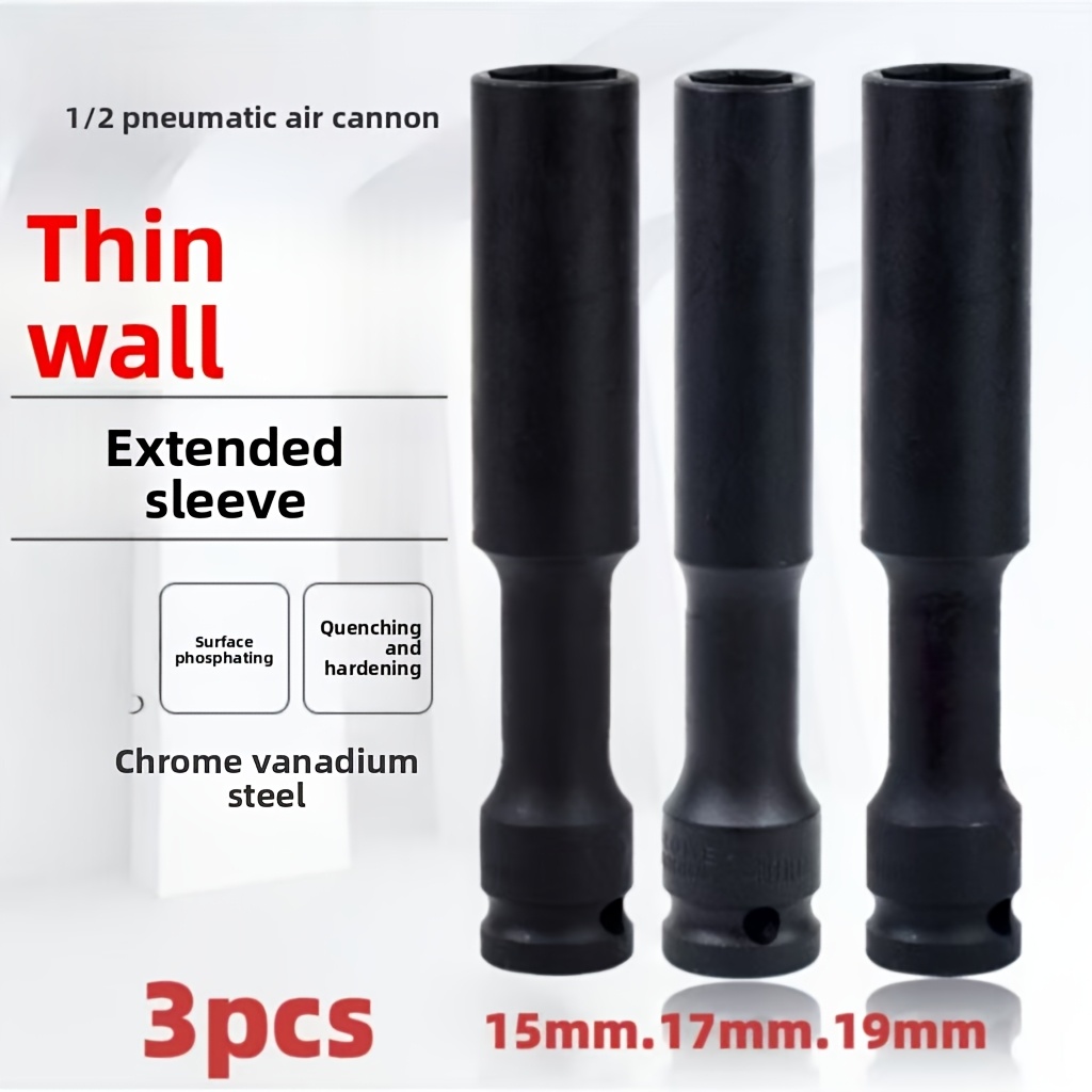Pneumatic Impact Wrench - 1/3-delige 1/2 inch verlengde dunwandige impact-dopsleutelset,